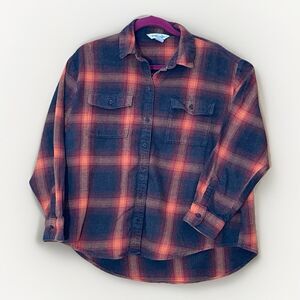 Taylor Swift Evermore Old Navy The Boyfriend Plaid Flannel Shirt L Orange Black